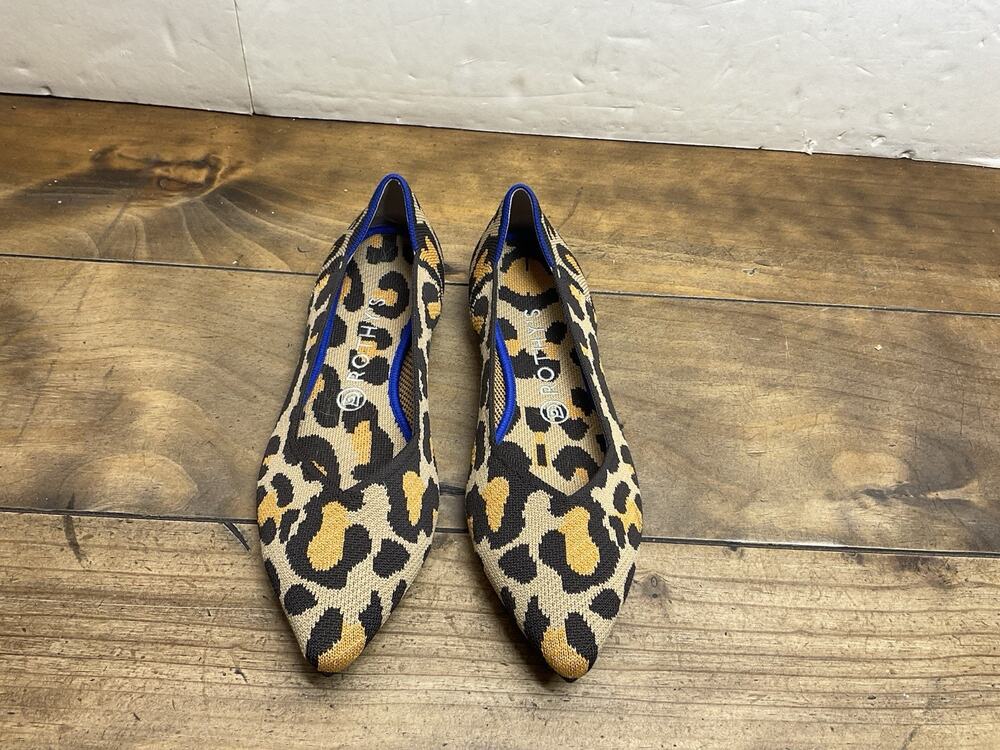 Womens Rothy’s The Point Big Cat Leopard Print Size 9.5 Flats Ballet